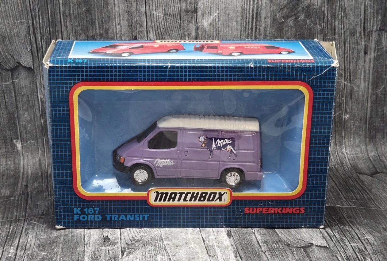 Matchbox Super Kings K-167 Ford Transit Milka | Unikatowy Model Vintage – oryginalny, kompletny | KateCars
